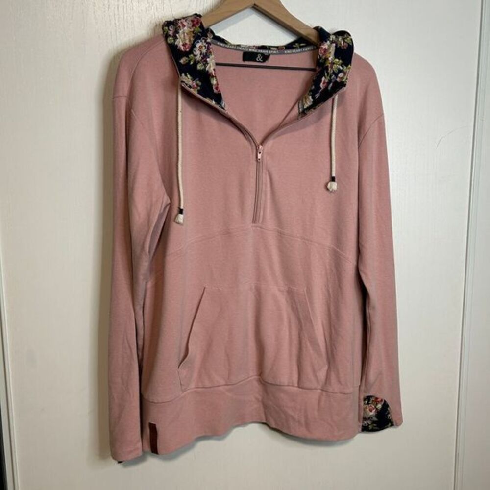 Women's XXL Ampersand Avenue Pink Floral Hoodie with Half-Zip B37